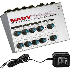 Nady MM-242 خلاط صغير 4 ستيريو / 8 قنوات أحادية مع وضع أحادي/ستيريو، مدخلات ومخرجات ¼ بوصة - تعمل بالبطارية ومحول تيار متردد متضمن in Kuwait