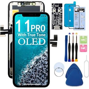 for iPhone 11 PRO OLED Screen Replacement 5.8“ (A2160, A2217, A2215),with True Tone Repair,face ID,3D Touch Screen Repair Kit with Repair Tools,Screen Protector,Instructions