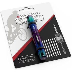 KOM Cycling Tubeless Tire Repair Kit for Bikes 8 Colors! Fixes Mountain Bike and Road Bicycle Tire Punctures – Includes Tire Repair Fork Reamer, 8 Bacon Strips. Tubeless Bike Repair Kit