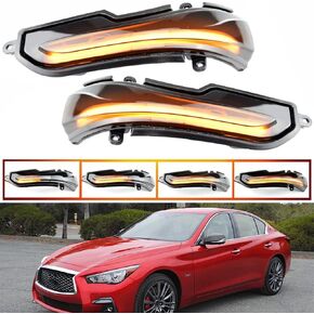 Smoked Lens Side Mirror Light Led Turn Signal Dynamic Sequential Blink Lights Indicator Marker Lamps Compatible with Infiniti Q50 Q50S Q60 Q70 Assembly