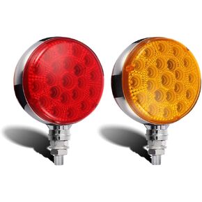Partsam 2pcs Double Face Round Led Pedestal Lights Stop Tail Turn Signal Fender Mount Marker Lights Chrome Mini-reflex Replacement for Peterbilt/Kenworth/Freightliner Trucks Semi Trailers Waterproof