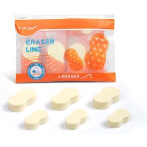 Yplus Eraser Line - Hipolymer Pencil Erasers for School Office, Cute White Rubber Eraser for Kids, Artist No Residues, 6 Pcs