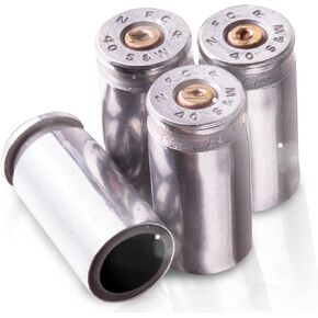 40 Cal Bullet Shaped Casing Tire Valve Stem Caps | Tire Pressure Caps | Stem Tires Accessories for Cars, SUVs, BMX Bike, Bicycle, Truck, Motorcycle | Nickel Stems Covers (Set of 4)