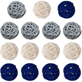 15 pcs Mixed Navy Blue Gray White Wicker Rattan Balls Table Wedding Party Christmas Decoration