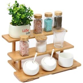 Bamboo Bathroom counter Organizer, Perfume Display Riser Stand,3 tier Risers for Display, Makeup Lotion Shelf Organizer Stand