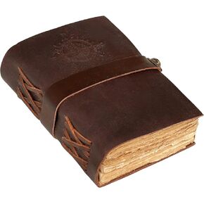 C CUERO Compass Vintage Leather Journal - Antique Handmade With Lock Leather Bound Journal With Deckle Edge Paper Diary - Leather Sketchbook - Drawing Journal Notebook - Great Gift Vintage Brown