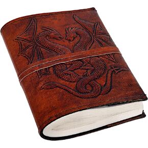 Handmade Leather Double Dragon Journal/Writing Notebook Diary/Bound Daily Notepad for Men & Women