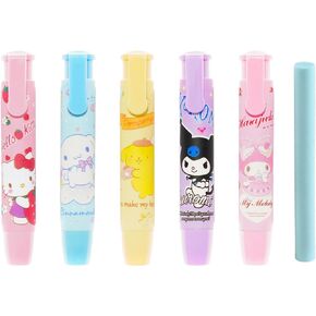 5+1 Pcs Kawaii Erasers for Kids Kitty Retractable Pencil Cute Erasers for Girls Anime Melody Fun Cartoon Novelty Animal Eraser Stuff Back to School Supplies Gifts
