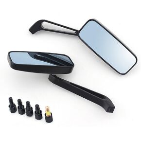 surpassme 8mm/10mm Black Rectangle Motorcycle Bobber Mirrors Blue Mirror Reducing Glare Motorcycle Rear View Mirrors