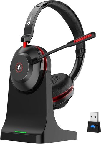 Bluetooth Headset, Wireless Headset with Microphone Dual Noise Canceling & USB Dongle, 45H QCC Bluetooth Headphones with Busy Light & Charging Base, Teams Answer for Work/Office/PC/Meeting/Zoom in Saudi Arabia