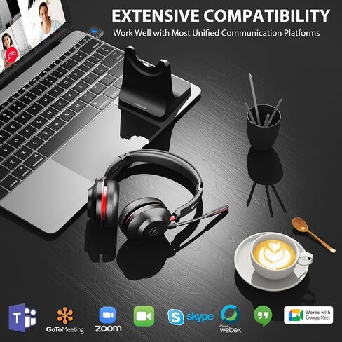 Bluetooth Headset, Wireless Headset with Microphone Dual Noise Canceling & USB Dongle, 45H QCC Bluetooth Headphones with Busy Light & Charging Base, Teams Answer for Work/Office/PC/Meeting/Zoom in Saudi Arabia