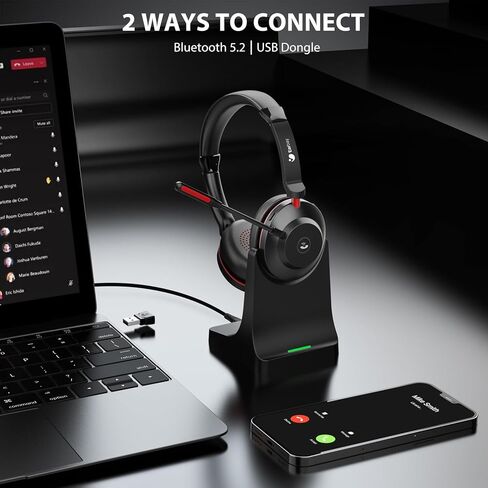 Bluetooth Headset, Wireless Headset with Microphone Dual Noise Canceling & USB Dongle, 45H QCC Bluetooth Headphones with Busy Light & Charging Base, Teams Answer for Work/Office/PC/Meeting/Zoom in Saudi Arabia