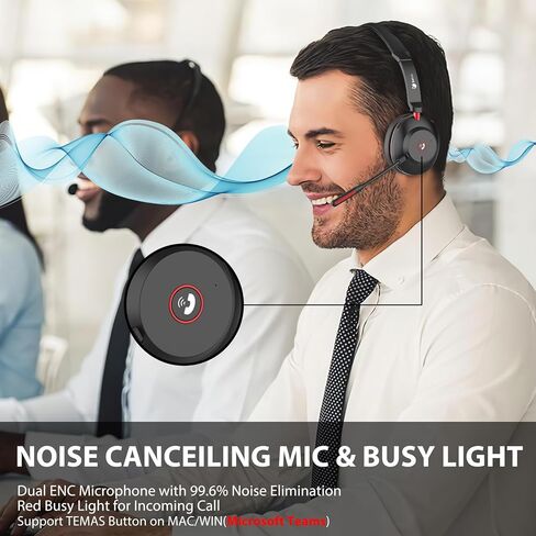 Bluetooth Headset, Wireless Headset with Microphone Dual Noise Canceling & USB Dongle, 45H QCC Bluetooth Headphones with Busy Light & Charging Base, Teams Answer for Work/Office/PC/Meeting/Zoom in Saudi Arabia
