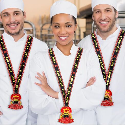 3 Packs Chili Cook Off Trophy Medals 1st Place Gold, 2nd Place Silver, 3rd Place Bronze Positions Chili Cook Off Prizes with Neck Ribbons for Award Ceremony in Saudi Arabia