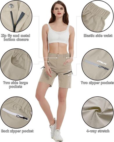 شورت برمودا نسائي سريع الجفاف من KPSUN للمشي لمسافات طويلة، شورت جولف نشط قابل للتمدد وطارد للماء، جيوب بسحاب in Kuwait