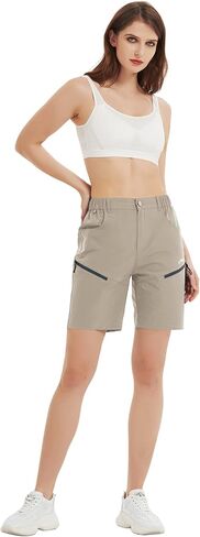 شورت برمودا نسائي سريع الجفاف من KPSUN للمشي لمسافات طويلة، شورت جولف نشط قابل للتمدد وطارد للماء، جيوب بسحاب in Kuwait