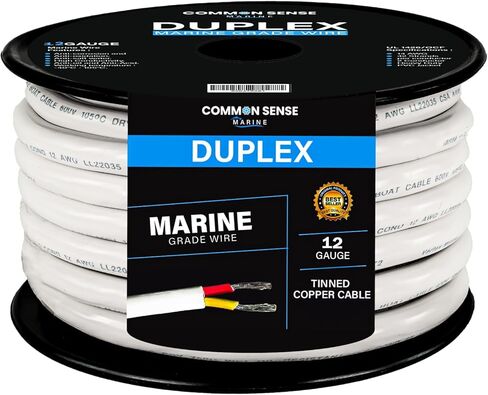 12/2 AWG UL 1426 (الشيء الحقيقي) سلك بحري دائري مزدوج - كابل قارب نحاسي معلب - أحمر / أصفر - 30 قدم - سترة PVC بيضاء in Kuwait
