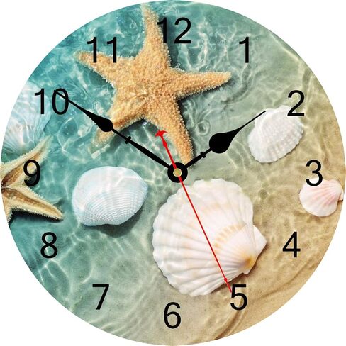 TAHEAT Marine Seashell Starfish Wall Clock, Silent Non Ticking Decorative Clocks, Battery Operated Easy to Read Wall Clock for Home Office School, 14 Inch in Saudi Arabia