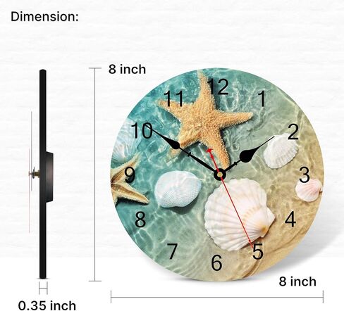 TAHEAT Marine Seashell Starfish Wall Clock, Silent Non Ticking Decorative Clocks, Battery Operated Easy to Read Wall Clock for Home Office School, 14 Inch in Saudi Arabia