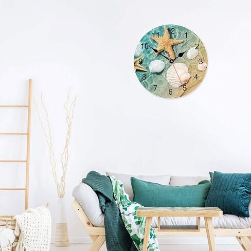 TAHEAT Marine Seashell Starfish Wall Clock, Silent Non Ticking Decorative Clocks, Battery Operated Easy to Read Wall Clock for Home Office School, 14 Inch in Saudi Arabia