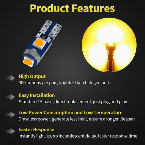20 قطعة T5 LED لمبات أضواء لوحة القيادة 3030 شرائح 74 37 27 17 2721 بدائل للوحة العدادات ذات القبة الداخلية، 6000 كلفن أبيض in Kuwait