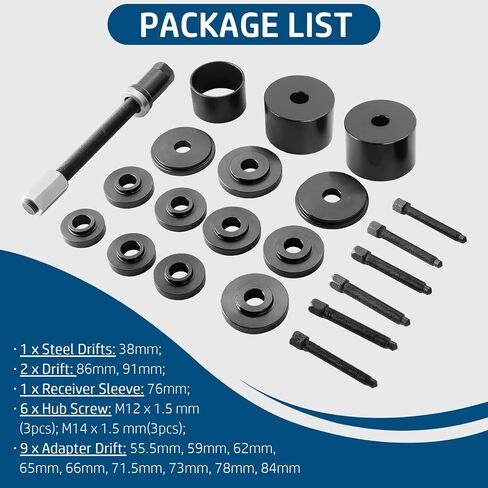 DASBET Front Wheel Drive Bearing Puller | 19PCS Front Wheel Hub Drive Bearing Removal Install Adapter Puller Pulley Service Tool Kit in Saudi Arabia