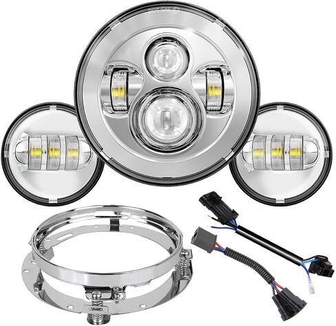 مصباح أمامي LED مقاس 7 بوصة، مصابيح ضباب 4.5 بوصة، عدسات مضادة للخدش، للتجول في Road King Ultra Classic Electra Street Glide Tri CVO Heritage Softail Slim Deluxe Fatboy Chrome in Saudi Arabia