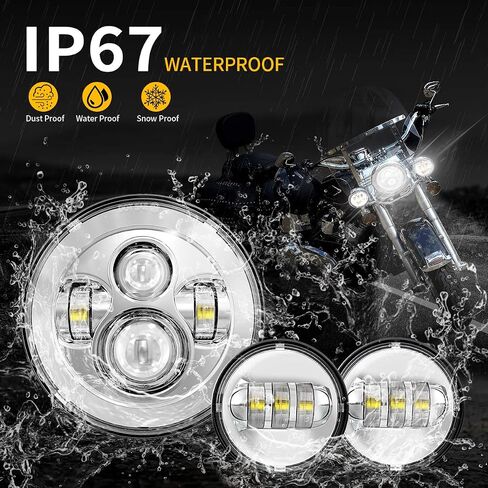 مصباح أمامي LED مقاس 7 بوصة، مصابيح ضباب 4.5 بوصة، عدسات مضادة للخدش، للتجول في Road King Ultra Classic Electra Street Glide Tri CVO Heritage Softail Slim Deluxe Fatboy Chrome in Saudi Arabia