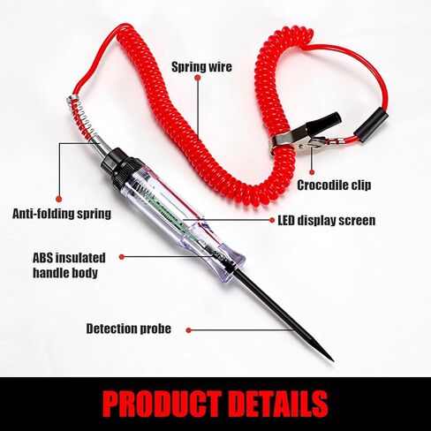 قلم صيانة دائرة مسبار طويل لجهد السيارة قطعة واحدة من Ajxn، قلم اختبار شاشة رقمية بمستشعر متعدد الوظائف 3-48 فولت 7.48 بوصة، مع سلك زنبركي تلسكوبي ممتد، متوافق مع معظم موديلات السيارات (أحمر) in Kuwait