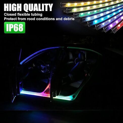 شريط إضاءة LED للسيارة، قطعتان من شرائط أضواء لوحة تشغيل الباب المرنة مقاس 70.86 بوصة، التحكم في التطبيق 16 مليون لون، مجموعات إضاءة نيون مقاومة للماء، أضواء الجو الخارجي للسيارة مع شاحن سيارة in Kuwait