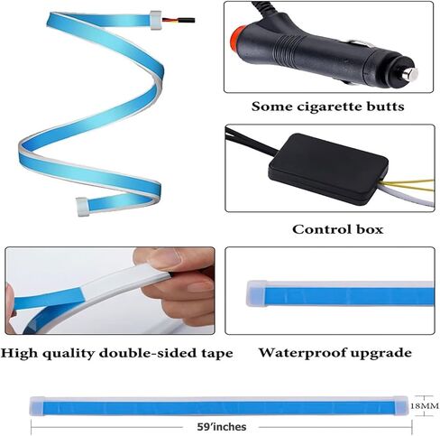 شريط إضاءة LED للسيارة، قطعتان من شرائط أضواء لوحة تشغيل الباب المرنة مقاس 70.86 بوصة، التحكم في التطبيق 16 مليون لون، مجموعات إضاءة نيون مقاومة للماء، أضواء الجو الخارجي للسيارة مع شاحن سيارة in Kuwait