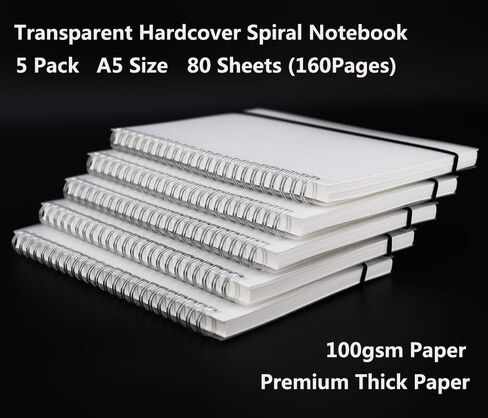 5 عبوات من دفاتر الملاحظات الشبكية ذات الغلاف الصلب الشفاف/مجلات رصاصة، دفاتر ملاحظات لموضوع مذكرات الكتابة، 80 ورقة (160 صفحة) - 8.35 × 5.75 بوصة، مقاس A5. in Kuwait