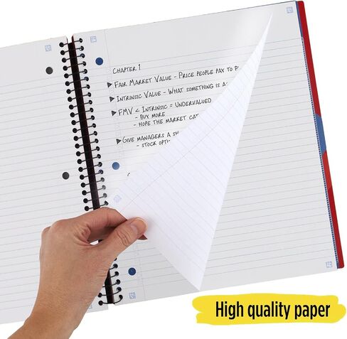 دفاتر ملاحظات Five Star Advance Spiral + تطبيق دراسة، عبوتان، 3 موضوعات، ورق مسطر للكلية، 11 بوصة × 8-1/2 بوصة، 150 ورقة، مع واقي حلزوني وفواصل متحركة، أحمر، أبيض (820111) in Saudi Arabia