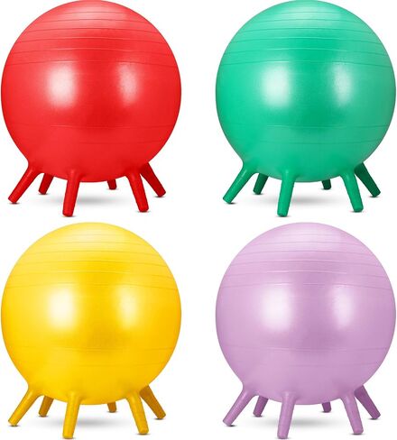 4 Pieces Children's Flexible Seating Ball Active Kids Yoga Ball with Stability Legs Yoga Ball Chair for Classroom Students Sitting Improve Focus and Balance (Bright Color) in Saudi Arabia
