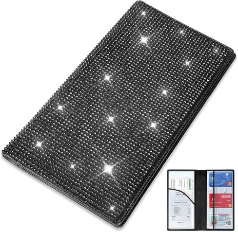 حامل بطاقة تسجيل السيارة والتأمين، منظم صندوق قفازات السيارة من الجلد الطبيعي، ملحقات السيارة اللامعة للنساء من الداخل، حجرة محفظة السيارة لوثيقة رخصة القيادة الأساسية، فضي in Kuwait