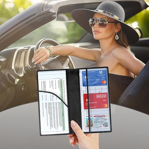 حامل بطاقة تسجيل السيارة والتأمين، منظم صندوق قفازات السيارة من الجلد الطبيعي، ملحقات السيارة اللامعة للنساء من الداخل، حجرة محفظة السيارة لوثيقة رخصة القيادة الأساسية، فضي in Kuwait