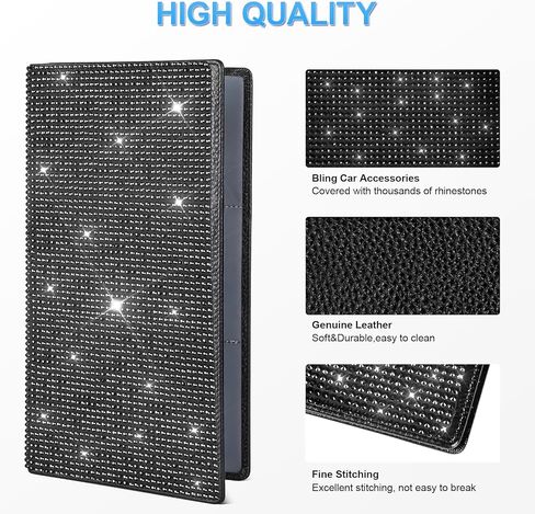 حامل بطاقة تسجيل السيارة والتأمين، منظم صندوق قفازات السيارة من الجلد الطبيعي، ملحقات السيارة اللامعة للنساء من الداخل، حجرة محفظة السيارة لوثيقة رخصة القيادة الأساسية، فضي in Kuwait