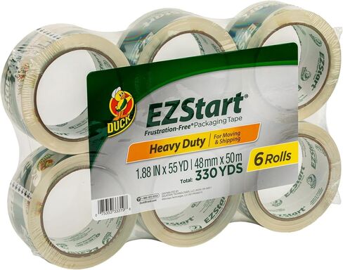 شريط تغليف Duck EZ Start، 6 بكرات، 330 ياردة، شريط تغليف شفاف للبريد والنقل والشحن والتخزين، بكرات إعادة تعبئة شريط بدء هادئة وسهلة للصناديق والشحن، 1.88 بوصة × 55 ياردة. (287862) in Saudi Arabia