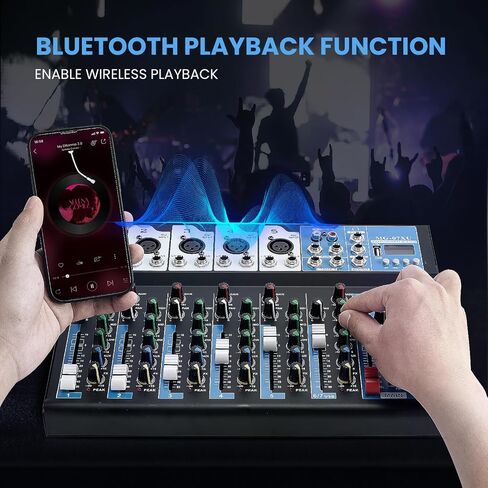 خلاط صوت 12 قناة، لوحة مزج دي جي احترافية لاسلكية، خلاط صوت بلوتوث مع MP3/USB، خلاط دي جي بقوة 48 فولت مع تأثيرات، لوحة صوت، مدخل/مخرج RCA للاستوديوهات والمبتدئين in Saudi Arabia
