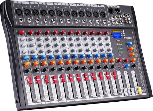 خلاط صوت 12 قناة، لوحة مزج دي جي احترافية لاسلكية، خلاط صوت بلوتوث مع MP3/USB، خلاط دي جي بقوة 48 فولت مع تأثيرات، لوحة صوت، مدخل/مخرج RCA للاستوديوهات والمبتدئين in Saudi Arabia