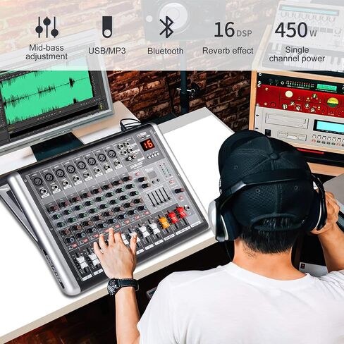 خلاط الصوت 8 قنوات، خلاط دي جي ميكسر بورد صوت بلوتوث MP3 خلاط للموسيقى مع 99 نوعًا من تأثيرات DPS الرقمية، خلاط صوت USB لمكبرات صوت الكاريوكي in Kuwait