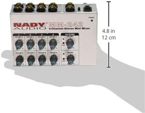 Nady MM-242 خلاط صغير 4 ستيريو / 8 قنوات أحادية مع وضع أحادي/ستيريو، مدخلات ومخرجات ¼ بوصة - تعمل بالبطارية ومحول تيار متردد متضمن in Kuwait