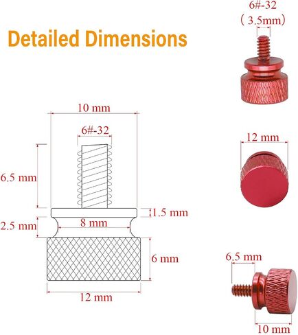20 Pieces 6#-32 Computer Case Screws, Anodized Aluminum Thumbscrews, Fully Threaded Knurled Thumbscrews, Thumb Screws (Red) in Saudi Arabia