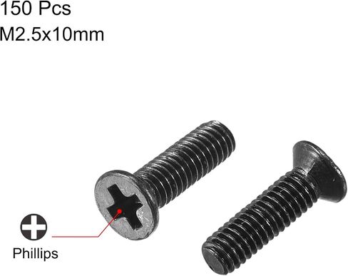 uxcell M2.5 x 10mm Phillips Screw Fastener Black for Laptop PC TV Fan Switch 150pcs in Saudi Arabia