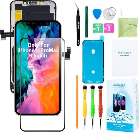 بديل شاشة ممتاز لهاتف iPhone 11 Pro MAX (6.5 بوصة) موديل A2161، A2220، A2218-3D طقم إصلاح شاشة تعمل باللمس، محول رقمي للشاشة مع لاصق مقاوم للماء، أدوات، زجاج مقسى in Kuwait
