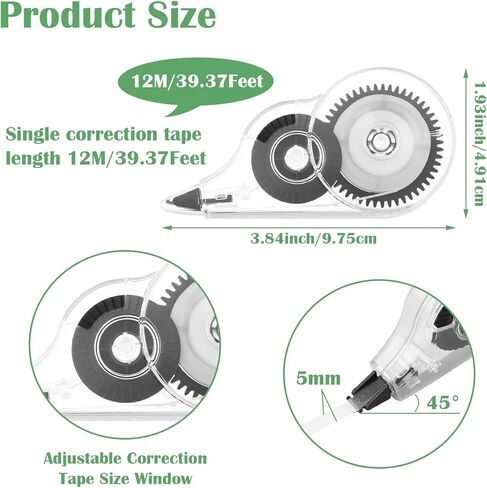 12 شريط تصحيح، 39.37 قدم × 1/5 بوصة، كل شريط تصحيح أبيض سهل الاستخدام لمستلزمات مكتب التصحيح الفوري in Kuwait