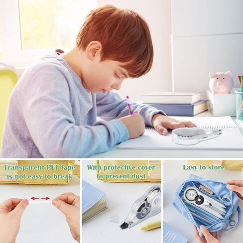 12 شريط تصحيح، 39.37 قدم × 1/5 بوصة، كل شريط تصحيح أبيض سهل الاستخدام لمستلزمات مكتب التصحيح الفوري in Kuwait