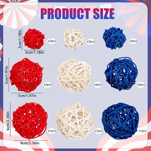 GuassLee Decorative Balls for Bowls Centerpiece, 24Pcs Wicker Rattan Balls Vase Fillers Potpourri Bowl Filler for Home Bathroom Living Dining Room Table Decor DIY Craft, 3 Sizes in Kuwait