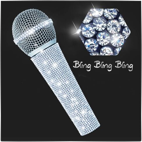 Silver Bling Cardioid Vocal Dynamic Microphone Kit for Singing, Karaoke Mic with Case and Bling Ribbon Spark Crystal Sleeve Cover to Shine Wired Mic Handheld (Not Including Cable) in Saudi Arabia