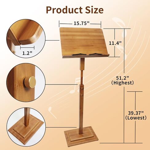 Bamboo Music Stand for Sheet Music -Folding Music Stands Height Adjustable 39.37''-51.2'' with Wide Wooden Bookplate for Conductor Lectern Guitar Violin Piano Ukulele Players in Saudi Arabia